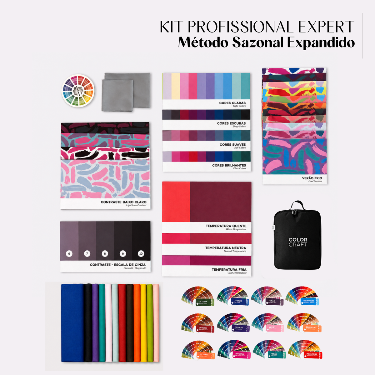 Kit Análise Coloração Pessoal Expert Color Craft, 59 tecidos pra atendimento profissional completo