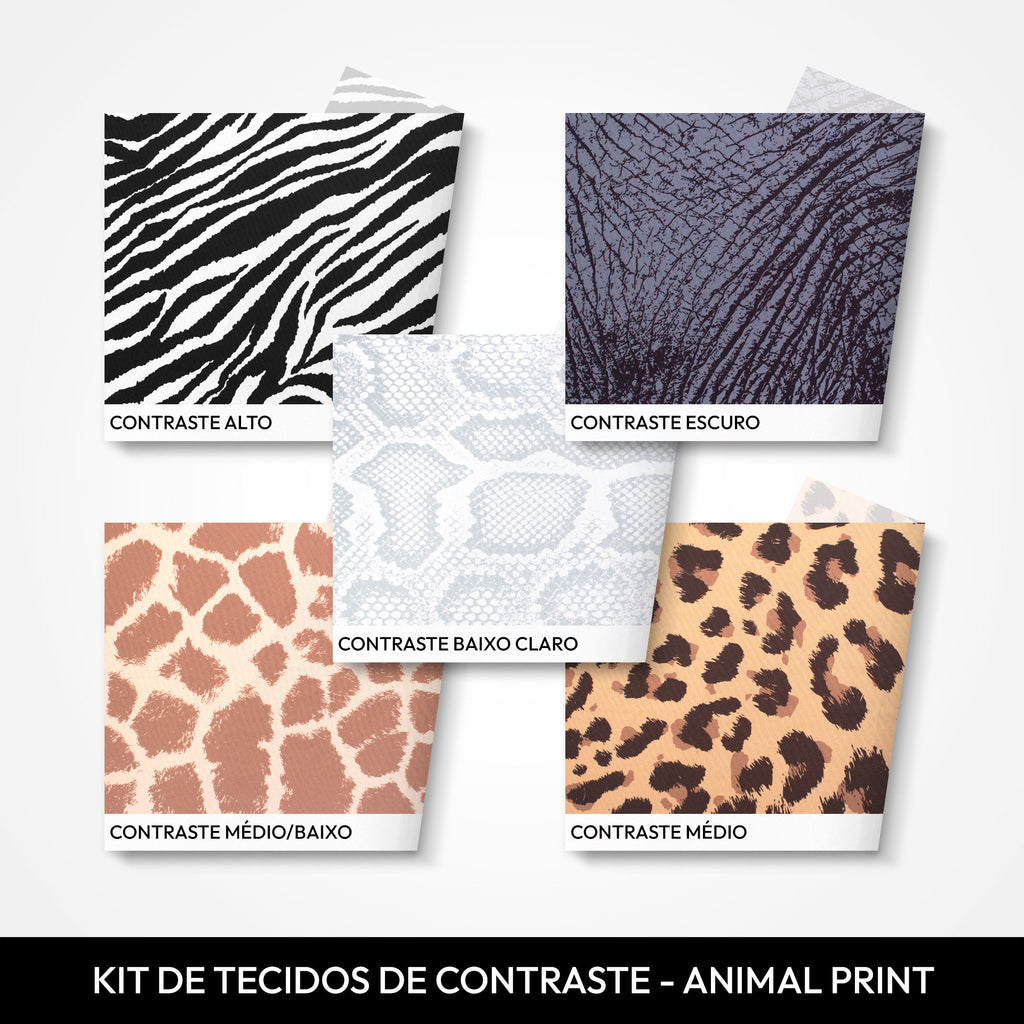Kit de Contraste Animal Print Color Craft, estampas cobra, elefante, girafa, onça e zebra