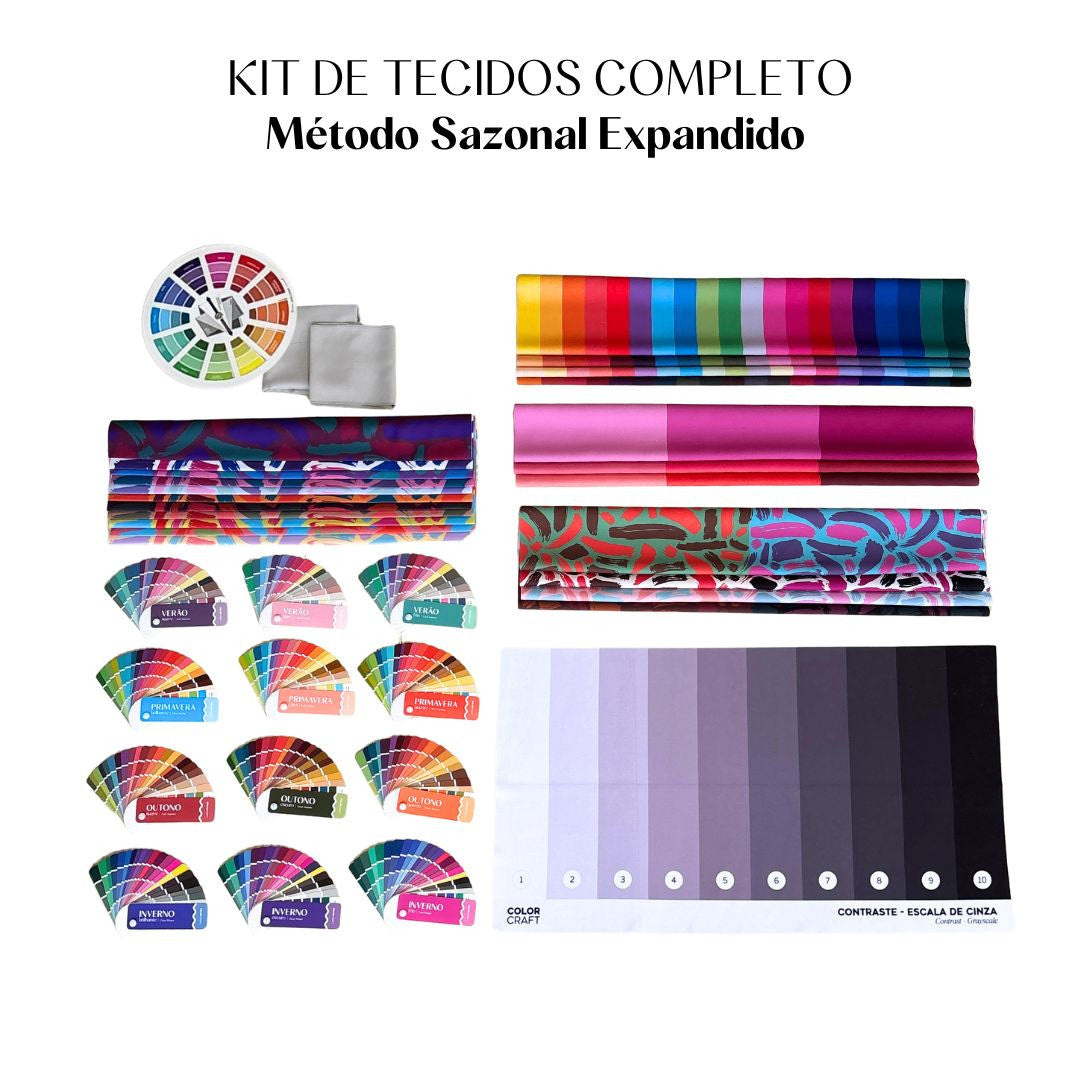 Kit Análise Coloração Pessoal Completo Color Craft, kit de tecidos, avental e cartelas mini